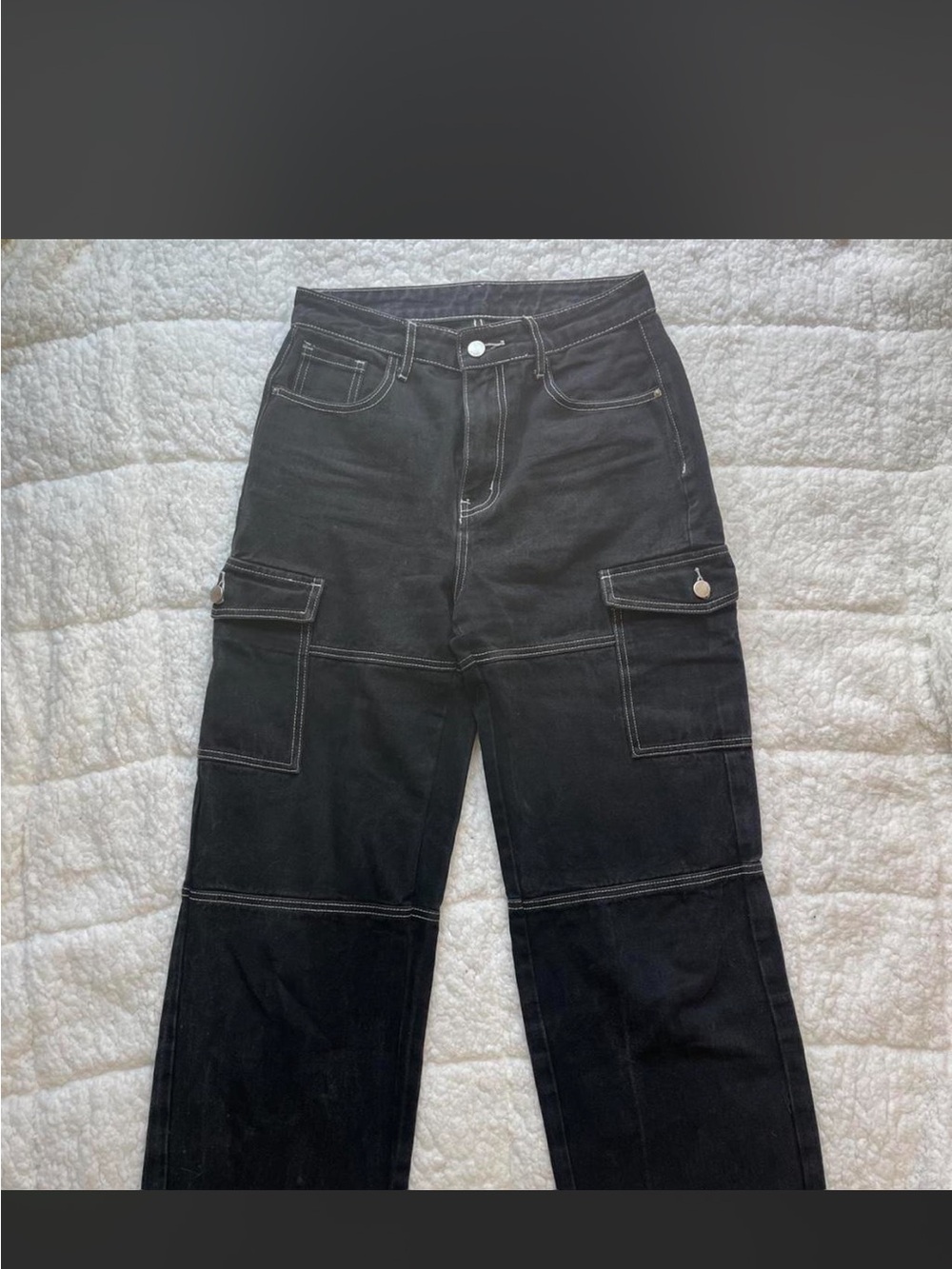 Black Cargo Jeans with Contrast Stitching